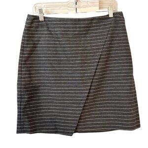 Loft Gray White Striped Faux Wrap Skirt